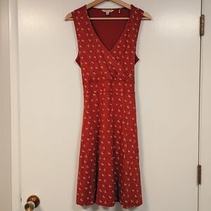 Toad & Co Women's Cue Sleeveless Dress Sz M Rust Leaf Print Tie Waist Pockets